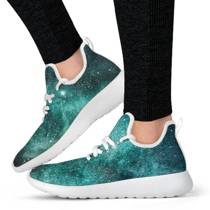 Teal Stardust Galaxy Space Print Mesh Knit Shoes GearFrost