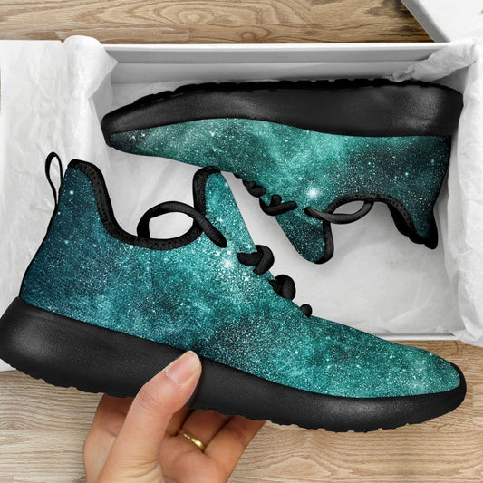Teal Stardust Galaxy Space Print Mesh Knit Shoes GearFrost