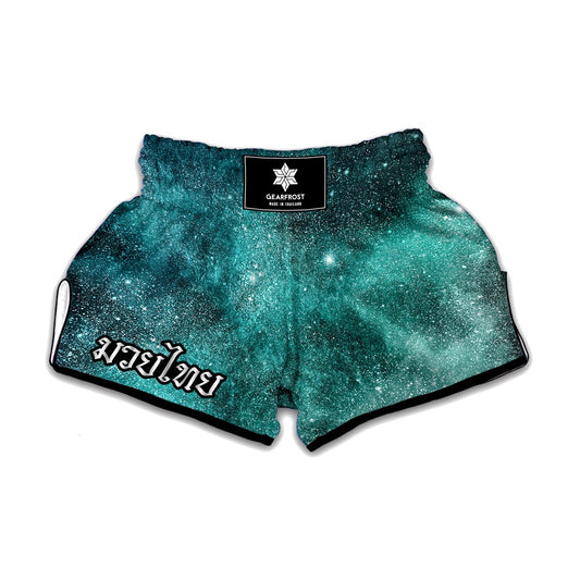 Teal Stardust Galaxy Space Print Muay Thai Boxing Shorts