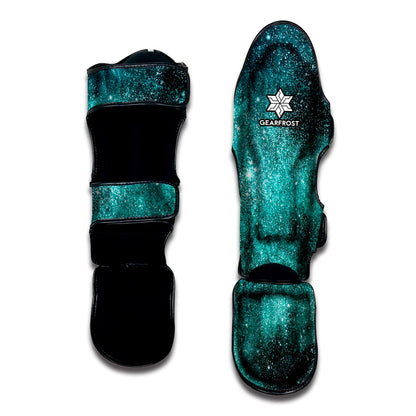 Teal Stardust Galaxy Space Print Muay Thai Shin Guard