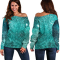 Teal Stardust Galaxy Space Print Off The Shoulder Sweatshirt