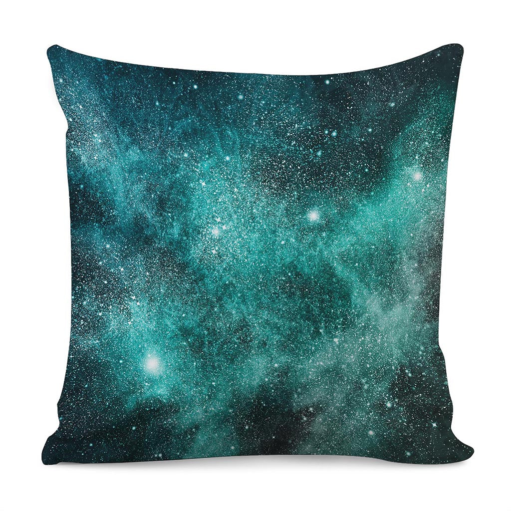 Teal Stardust Galaxy Space Print Pillow Cover