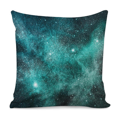 Teal Stardust Galaxy Space Print Pillow Cover