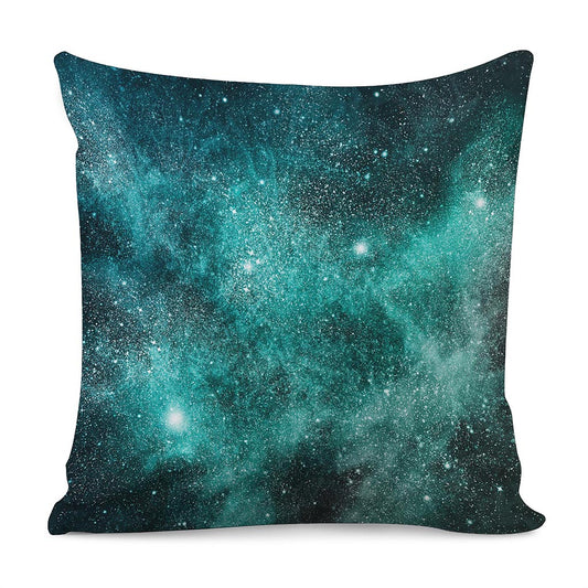 Teal Stardust Galaxy Space Print Pillow Cover