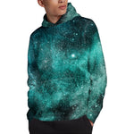 Teal Stardust Galaxy Space Print Pullover Hoodie