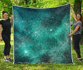 Teal Stardust Galaxy Space Print Quilt