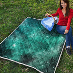 Teal Stardust Galaxy Space Print Quilt