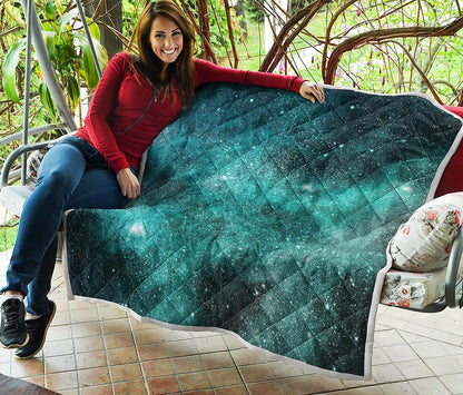 Teal Stardust Galaxy Space Print Quilt