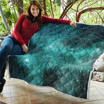 Teal Stardust Galaxy Space Print Quilt
