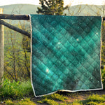 Teal Stardust Galaxy Space Print Quilt