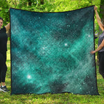 Teal Stardust Galaxy Space Print Quilt