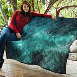 Teal Stardust Galaxy Space Print Quilt