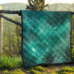 Teal Stardust Galaxy Space Print Quilt