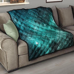 Teal Stardust Galaxy Space Print Quilt