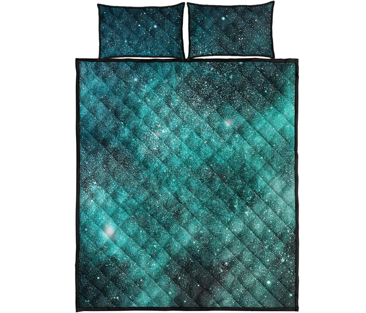 Teal Stardust Galaxy Space Print Quilt Bed Set