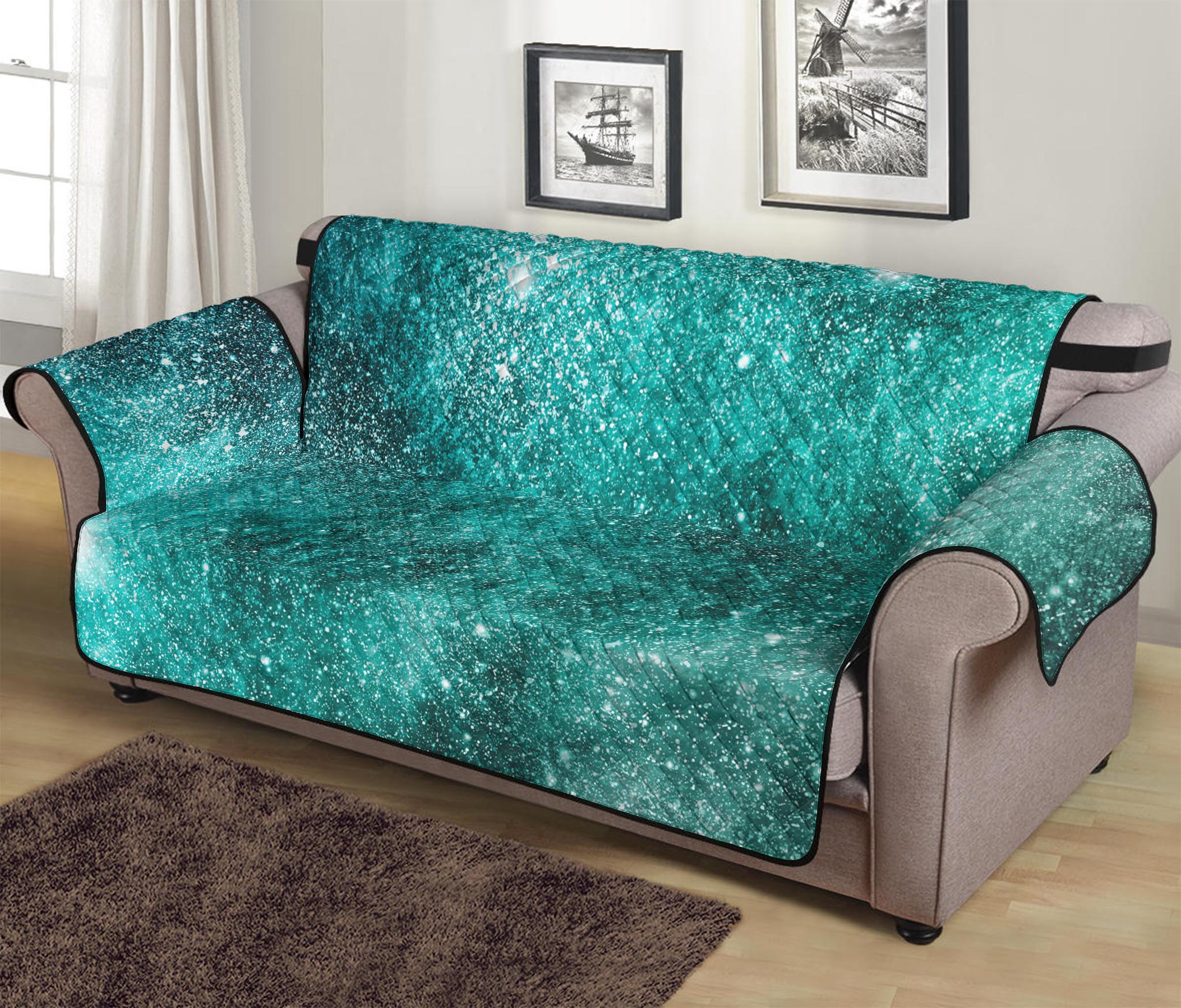 Teal Stardust Galaxy Space Print Sofa Protector