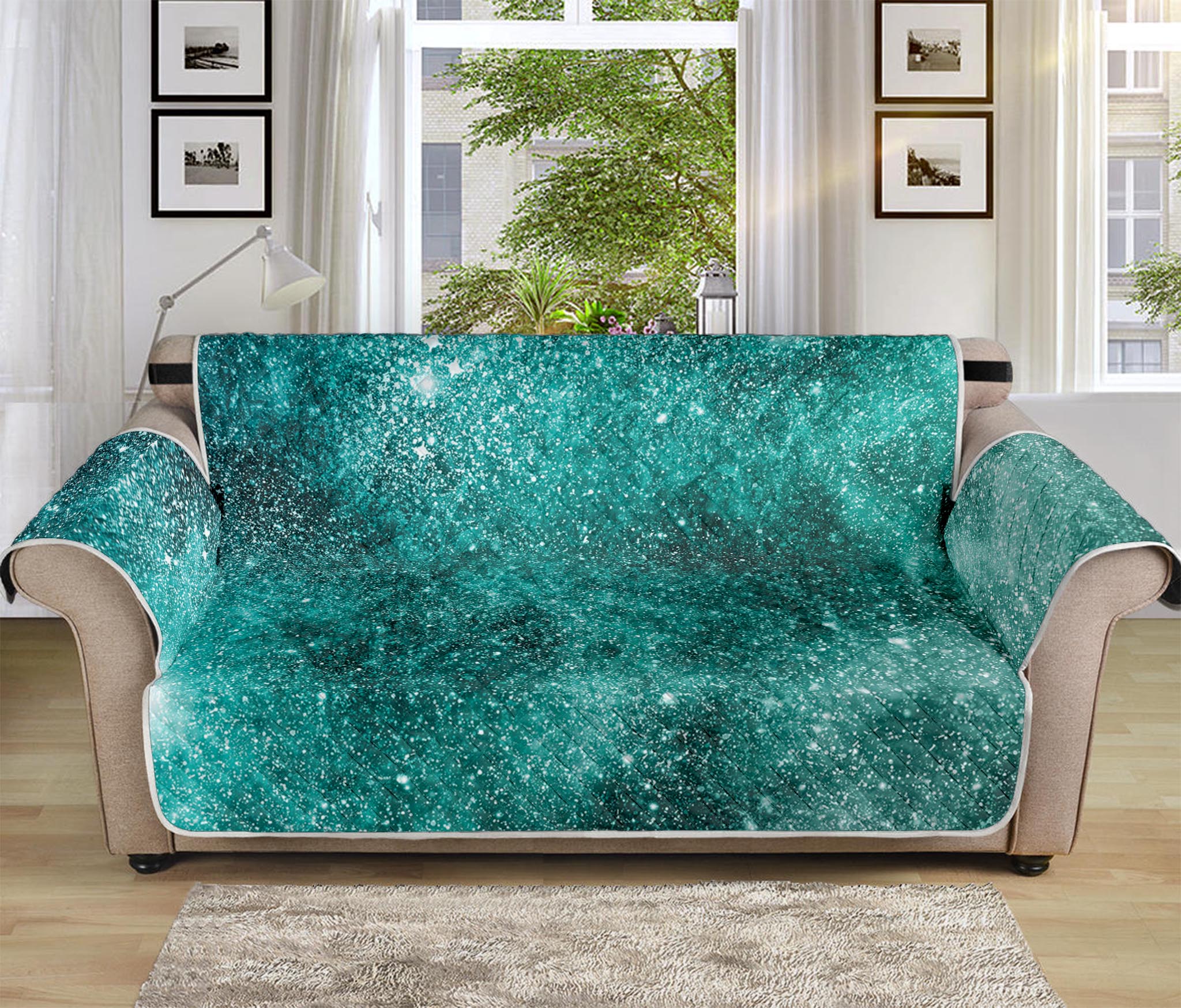 Teal Stardust Galaxy Space Print Sofa Protector