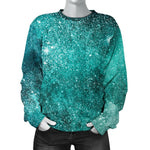 Teal Stardust Galaxy Space Print Women's Crewneck Sweatshirt GearFrost