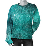 Teal Stardust Galaxy Space Print Women's Crewneck Sweatshirt GearFrost