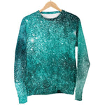 Teal Stardust Galaxy Space Print Women's Crewneck Sweatshirt GearFrost