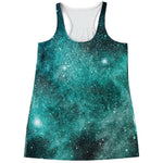 Teal Stardust Galaxy Space Print Women's Racerback Tank Top