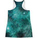 Teal Stardust Galaxy Space Print Women's Racerback Tank Top