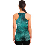 Teal Stardust Galaxy Space Print Women's Racerback Tank Top