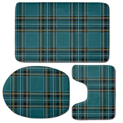 Teal Stewart Tartan Pattern Print 3 Piece Bath Mat Set
