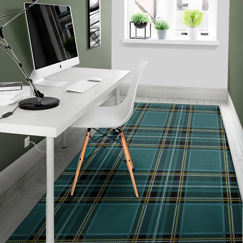 Teal Stewart Tartan Pattern Print Area Rug