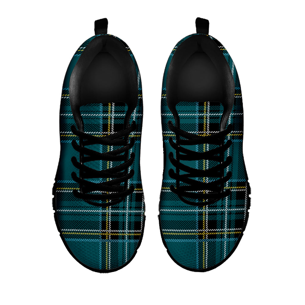 Teal Stewart Tartan Pattern Print Black Sneakers