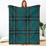 Teal Stewart Tartan Pattern Print Blanket