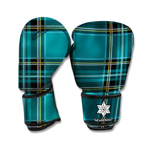 Teal Stewart Tartan Pattern Print Boxing Gloves