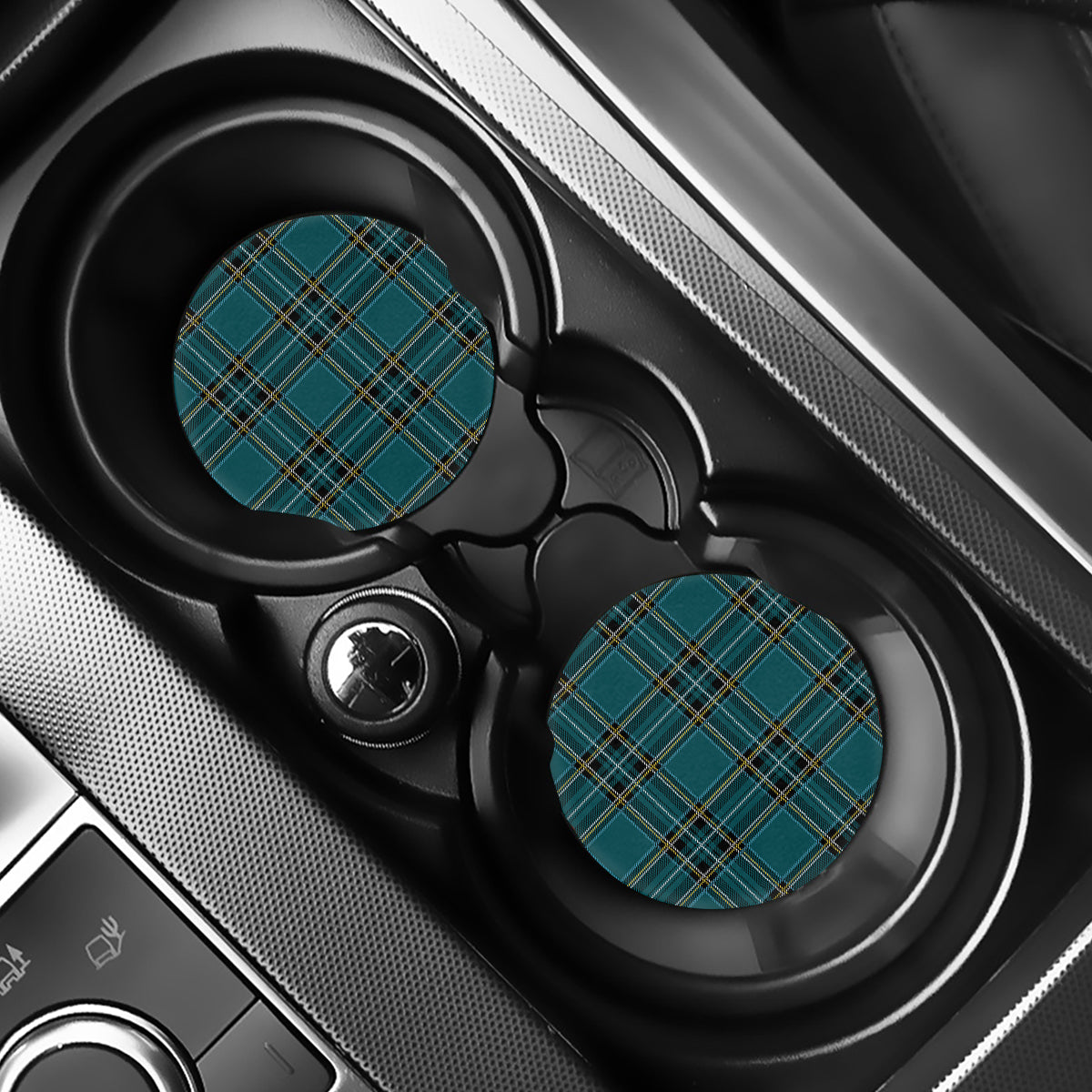 Teal Stewart Tartan Pattern Print Car Coasters