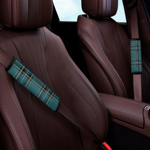 Teal Stewart Tartan Pattern Print Car Seat Belt Covers