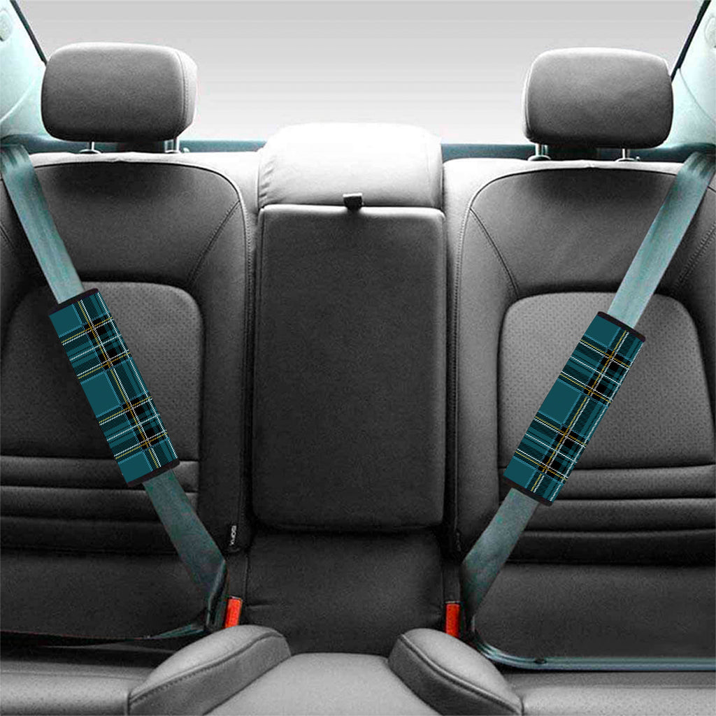 Teal Stewart Tartan Pattern Print Car Seat Belt Covers