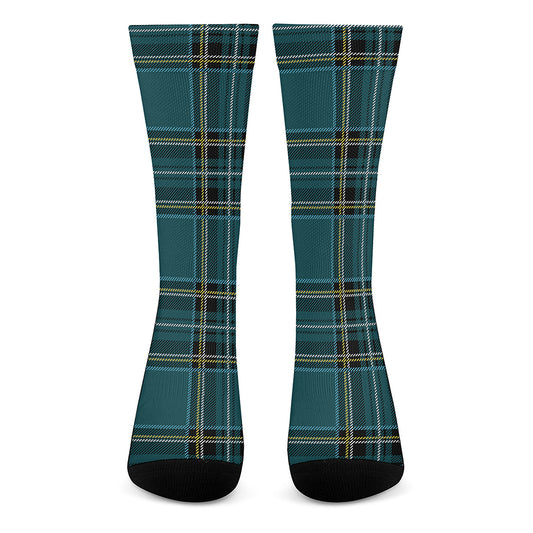 Teal Stewart Tartan Pattern Print Crew Socks