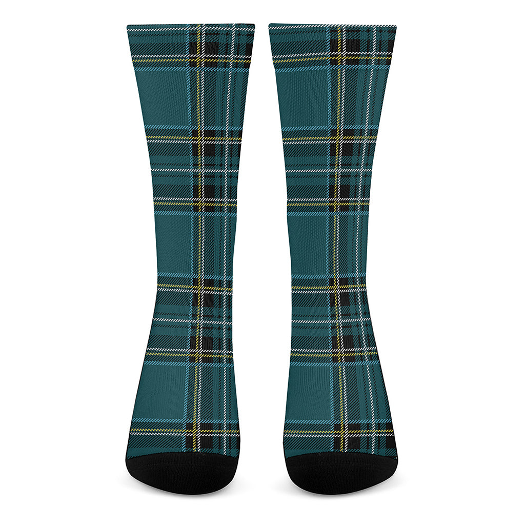 Teal Stewart Tartan Pattern Print Crew Socks