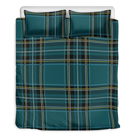 Teal Stewart Tartan Pattern Print Duvet Cover Bedding Set