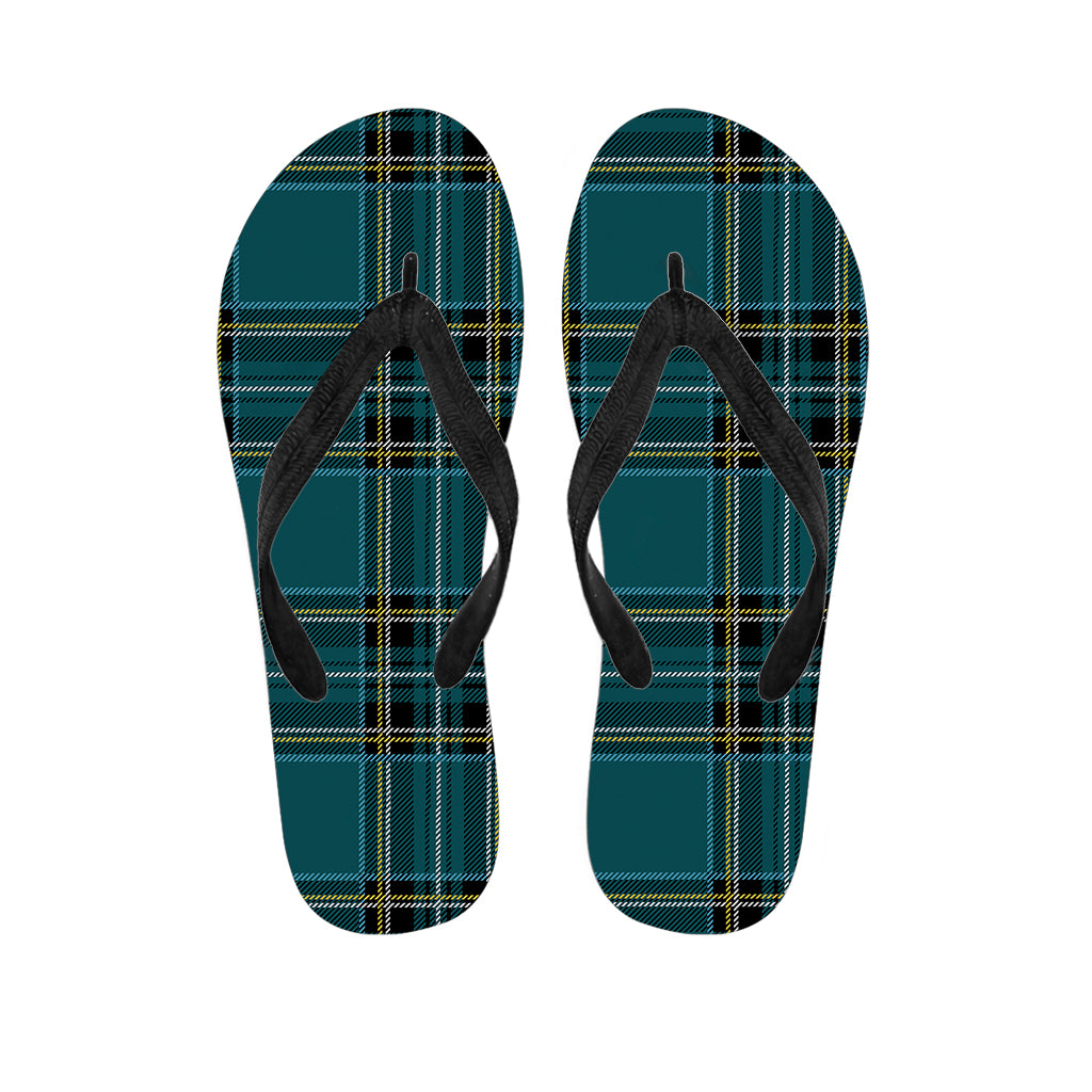 Teal Stewart Tartan Pattern Print Flip Flops