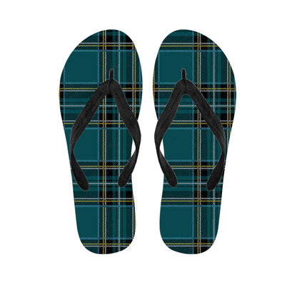 Teal Stewart Tartan Pattern Print Flip Flops