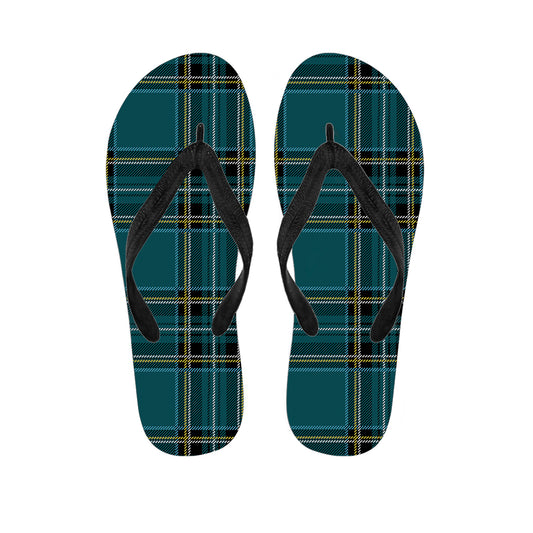 Teal Stewart Tartan Pattern Print Flip Flops