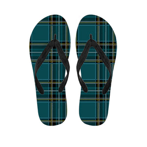 Teal Stewart Tartan Pattern Print Flip Flops