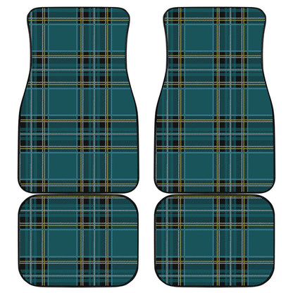 Teal Stewart Tartan Pattern Print Front and Back Car Floor Mats