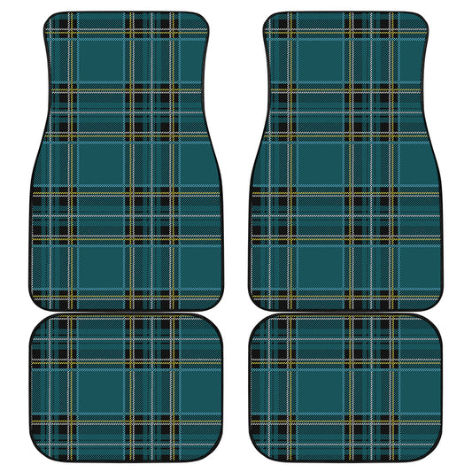 Teal Stewart Tartan Pattern Print Front and Back Car Floor Mats
