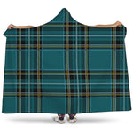 Teal Stewart Tartan Pattern Print Hooded Blanket