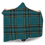 Teal Stewart Tartan Pattern Print Hooded Blanket