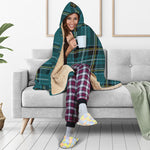 Teal Stewart Tartan Pattern Print Hooded Blanket