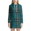 Teal Stewart Tartan Pattern Print Hoodie Dress