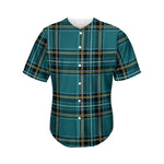 Teal Stewart Tartan Pattern Print Men's Baseball Jersey