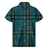 Teal Stewart Tartan Pattern Print Men's Short Sleeve Shirt